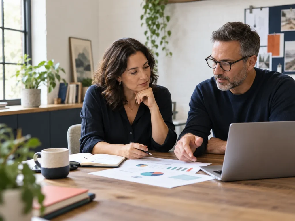 SEO strategist and business owner reviewing a search growth plan