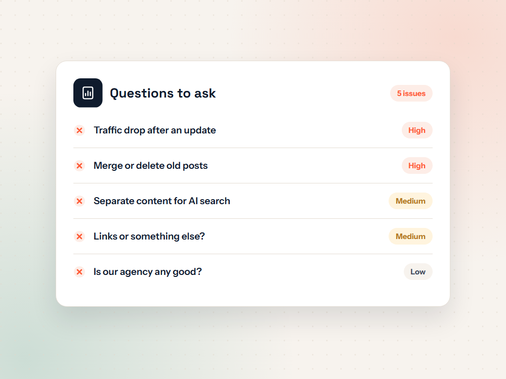 Illustration of common SEO audit findings