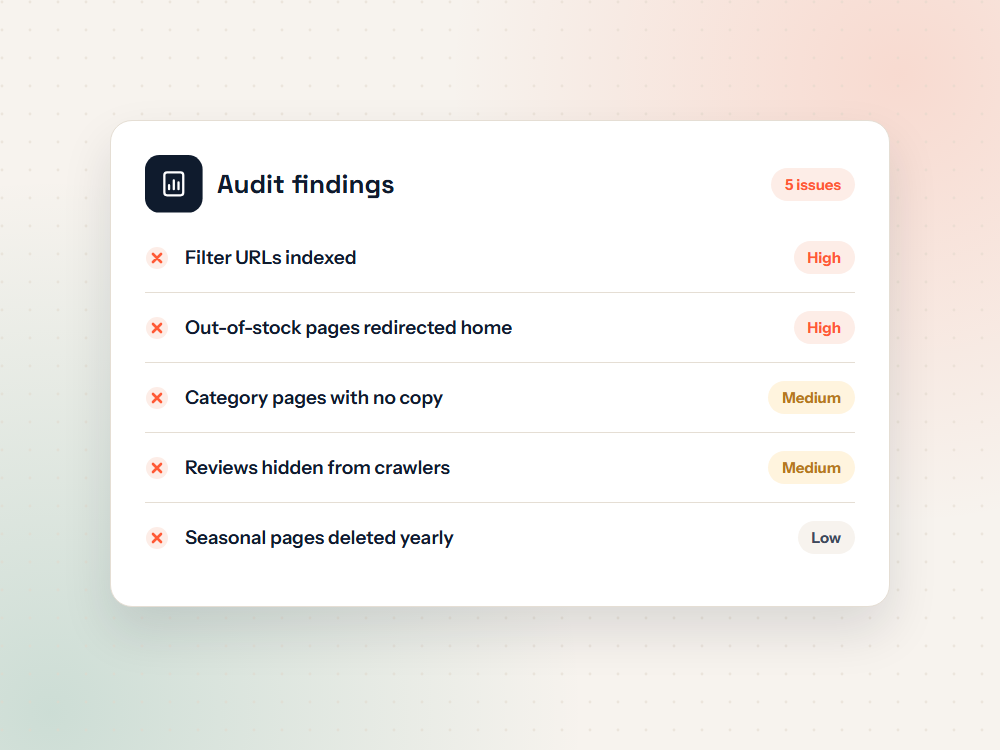Illustration of common SEO audit findings