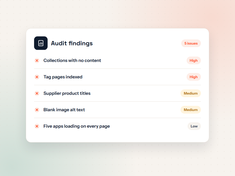 Illustration of common SEO audit findings