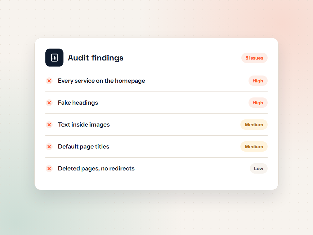 Illustration of common SEO audit findings