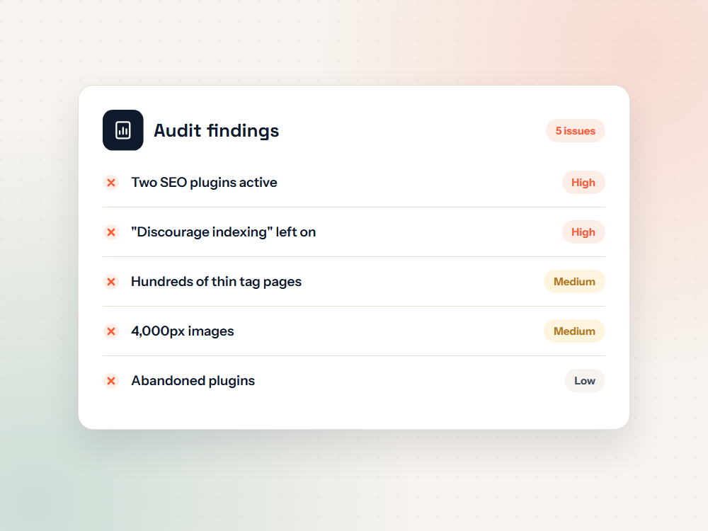 Illustration of common SEO audit findings